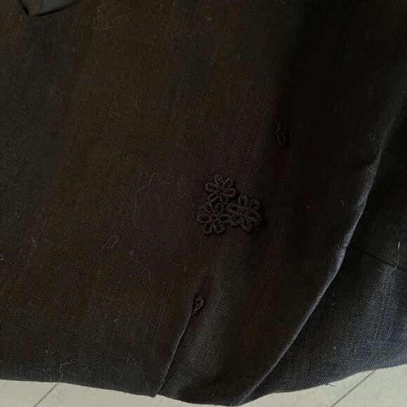 British Khaki Dress Size 4 Black 100% Linen V Neck Lined Knee Length Sheath - Picture 9 of 11